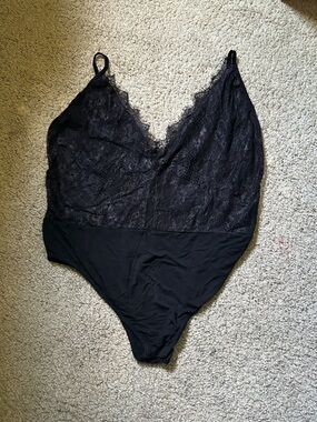 Blush Black Lace-Trim Bodysuit